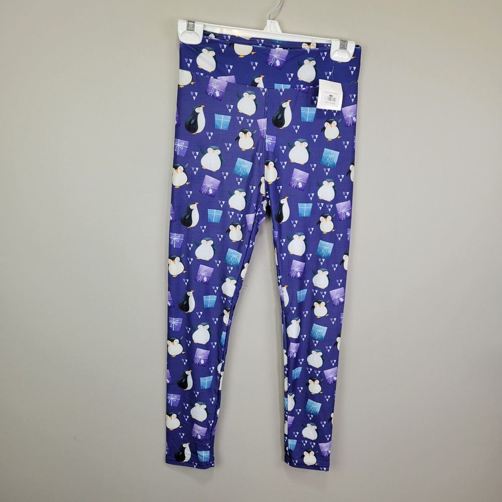 Purple Penguin Jam Polyester Spandex Ankle Leggings One Size Fits All